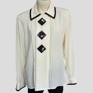 Vintage Susan Bristol Ivory Sheer Button Up Blouse Size 12